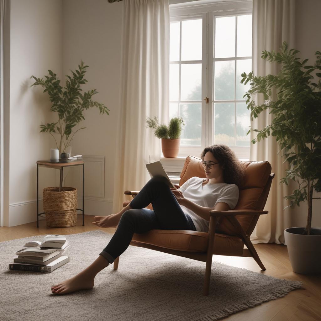 Person reading a book in comfortable setting